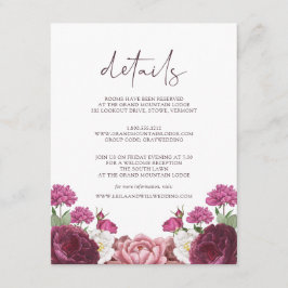 Prachtige details over het huwelijk van Floral Bur Informatiekaartje