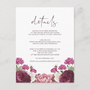 Prachtige details over het huwelijk van Floral Bur Informatiekaartje