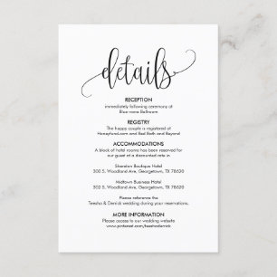 Prachtige details over onze bruiloft Modern elegan Informatiekaartje