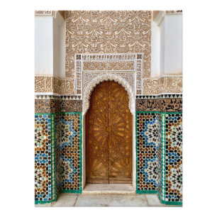 Prachtige deur in Ben Youssef - Marrakech, Marokko Foto Afdruk