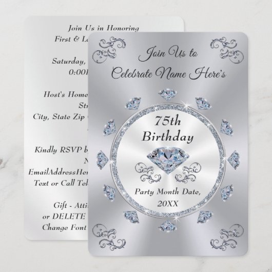 Prachtige diamant, 75e verjaardagsuitnodiging Kaar Kaart (Voorkant / Achterkant)