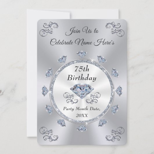 Prachtige diamant, 75e verjaardagsuitnodiging Kaar Kaart (Voorkant)
