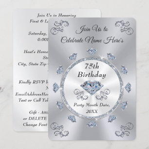 Prachtige diamant, 75e verjaardagsuitnodiging Kaar Kaart