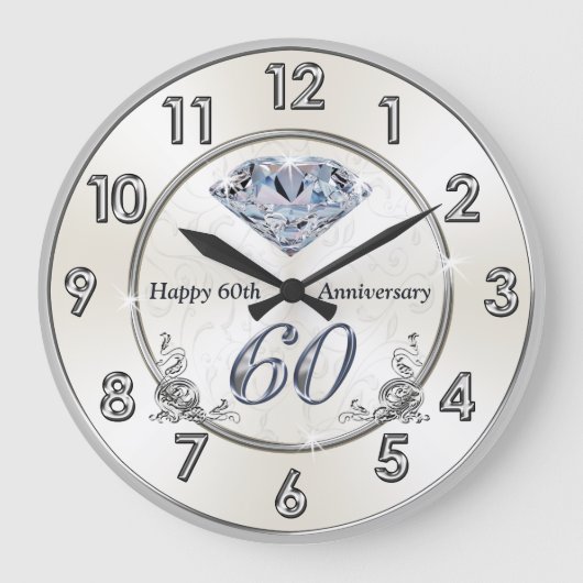 Prachtige Diamond 60th Wedding Jubileum Clocks Grote Klok (Voorkant)