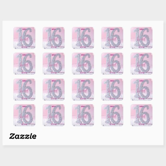 Prachtige Diamond Sweet Sixteen Roze Glam Verjaard Vierkante Sticker (Vel)