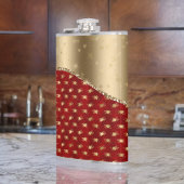 Prachtige, diepe rode Floral Pattern met Gold Ribb Heupfles