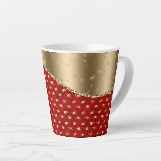 Prachtige, diepe rode Floral Pattern met Gold Ribb Latte Mok (Rechterhoek)