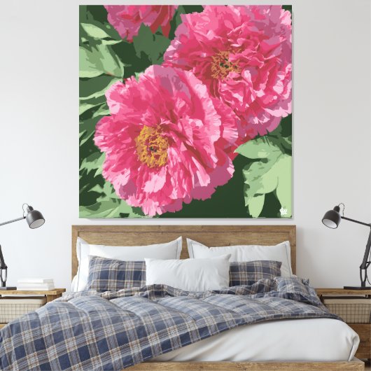 Prachtige dieproze pioen op canvas. canvas afdruk (Insitu (Slaapkamer))