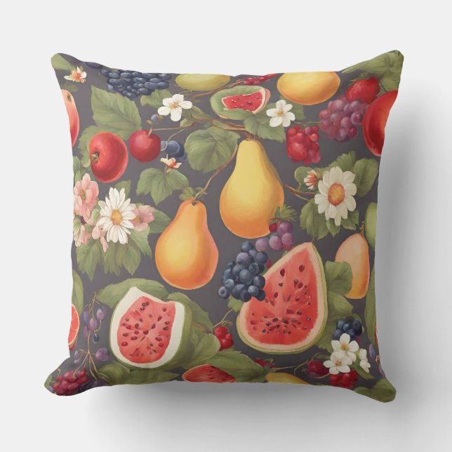 Prachtige diverse vruchten, weelderige bladeren en buitenkussen (Voorkant)