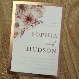 Prachtige Divine Blush Bruiloft Roos Gouden Rand Folie Uitnodiging