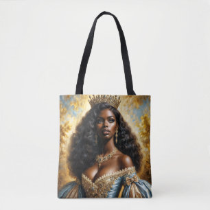Prachtige donkere koningin met kroon tote bag