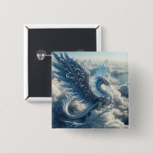 Prachtige draak omringd door wolken vierkante button 5,1 cm