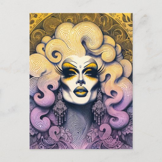 Prachtige Drag Queen geel Paarse Briefkaart (Voorkant)
