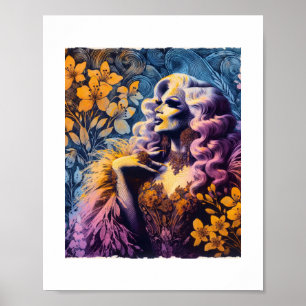 Prachtige Drag Queen in Bloemen Poster