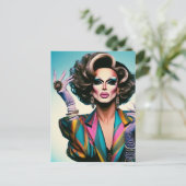Prachtige Drag Queen in een kleurrijke jas Briefkaart (Staand voorkant)