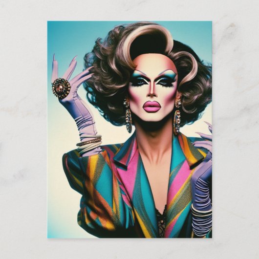 Prachtige Drag Queen in een kleurrijke jas Briefkaart (Voorkant)