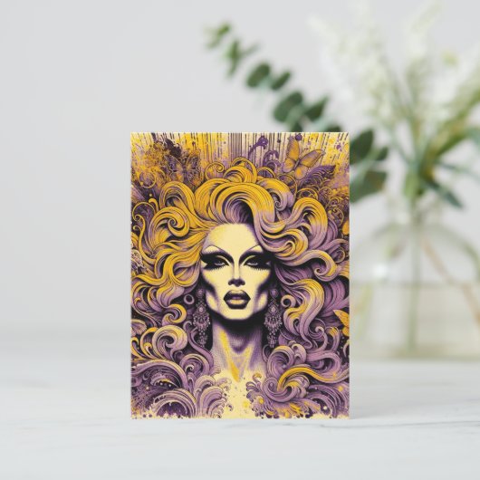 Prachtige drag queen Paarse gele vlinder Briefkaart (Staand voorkant)