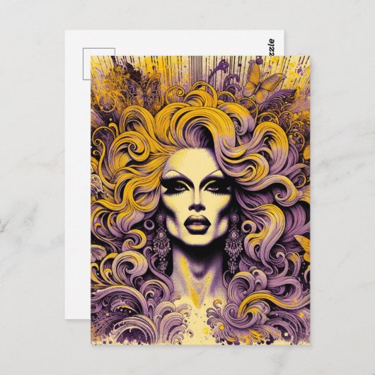 Prachtige drag queen Paarse gele vlinder Briefkaart (Voorkant / Achterkant)