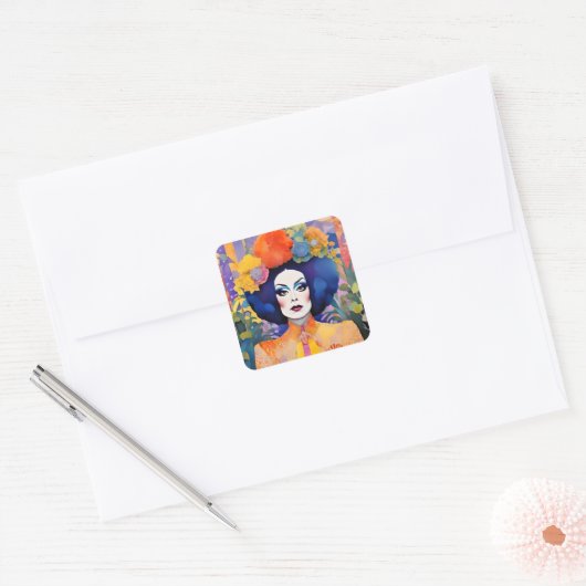Prachtige Drag Queen Vierkante Sticker (Envelop)