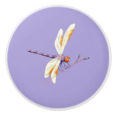 Prachtige Dragonfly op Branch op Paarse Keramische Knop (Voorkant)
