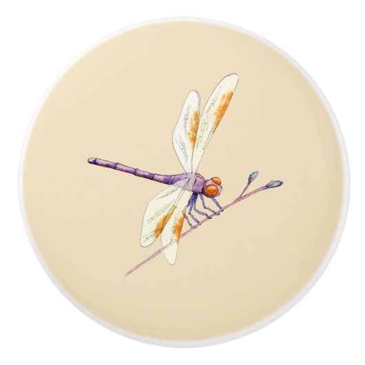 Prachtige Dragonfly op Tan Keramische Knop (Voorkant)