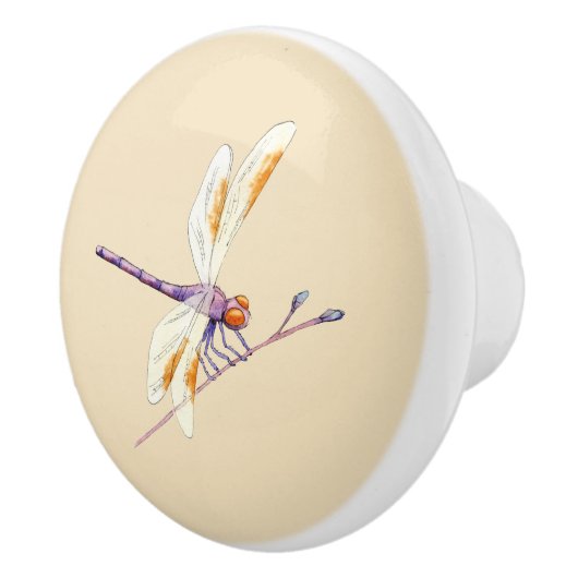 Prachtige Dragonfly op Tan Keramische Knop (Rechts)