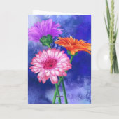 Prachtige drie kleuren Gerbera's - Gefeliciteerd m Kaart (Achterkant)