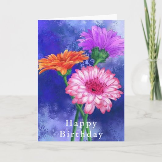 Prachtige drie kleuren Gerbera's - Gefeliciteerd m Kaart (Voorkant)
