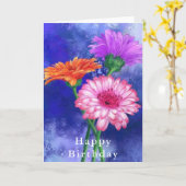 Prachtige drie kleuren Gerbera's - Gefeliciteerd m Kaart (Gele Bloem)