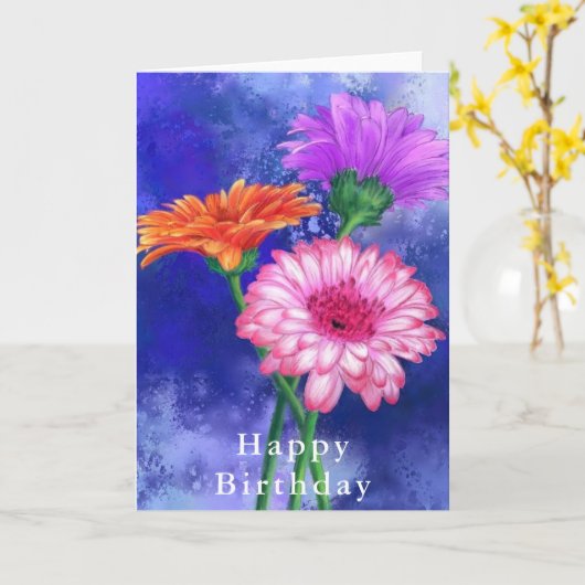 Prachtige drie kleuren Gerbera's - Gefeliciteerd m Kaart (Gele Bloem)