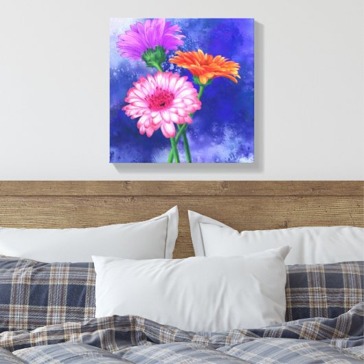 Prachtige drie kleuren-Gerberas - gemanipuleerde k Canvas Afdruk (Insitu (Slaapkamer))