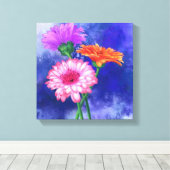 Prachtige drie kleuren-Gerberas - gemanipuleerde k Canvas Afdruk (Insitu (Houten vloer))