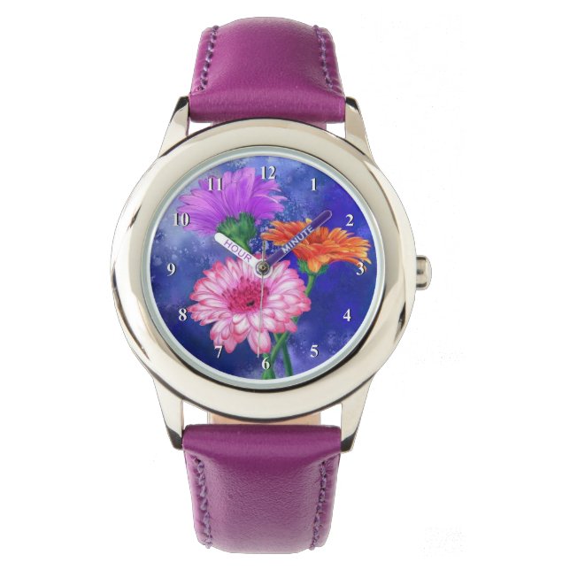 Prachtige drie kleuren Gerberas Watch - Schilderen Horloge (Voorkant)