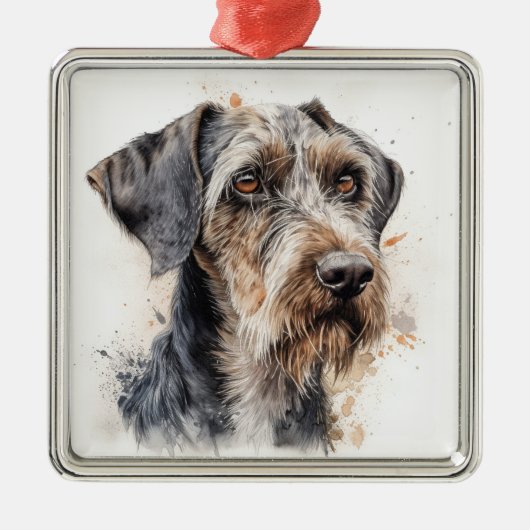 PRACHTIGE DUITSE DRAADHARIGE POINTER HOND METALEN ORNAMENT (Voorkant)