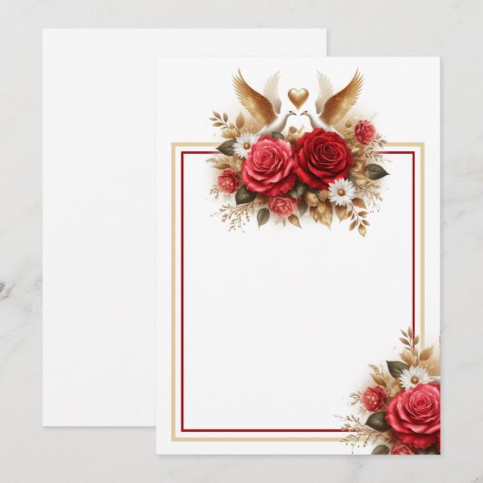 Prachtige duiven, Rozen en madeliefjes Kaart (Voorkant / Achterkant)