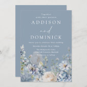 Prachtige Dusty Blue Flowers Elegant Wedding Kaart (Voorkant / Achterkant)