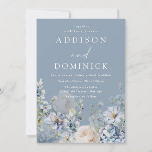 Prachtige Dusty Blue Flowers Elegant Wedding Kaart