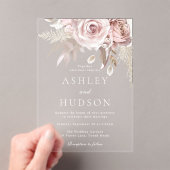 Prachtige Dusty Roos & Blush Wedding Acryl Uitnodigingen (Insitu (Draagbaar))