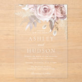Prachtige Dusty Roos & Blush Wedding Acryl Uitnodigingen (Voorkant)