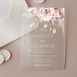 Prachtige Dusty Roos & Blush Wedding Acryl Uitnodigingen