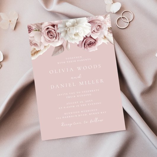 Prachtige Dusty Roos Blush Wedding Kaart