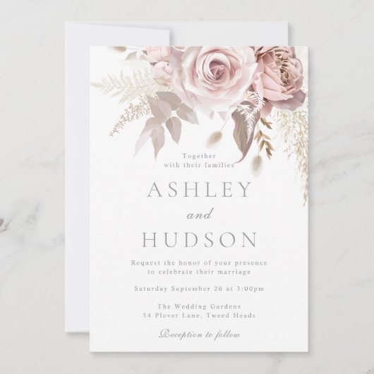 Prachtige Dusty Roos & Blush Wedding Kaart (Voorkant)