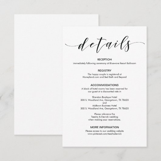 Prachtige e-legant bruiloft - Versluitingskaart Informatiekaartje (Voorkant / Achterkant)