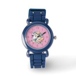 Prachtige eenhoorn & bloemen horloge