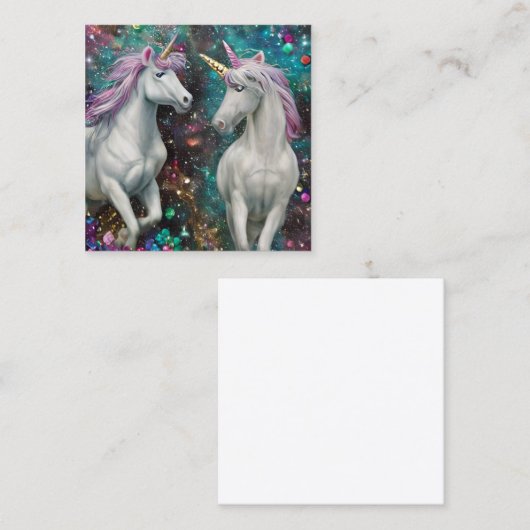 Prachtige Eenhoorn Versierd met Diamanten en Krale Vierkante Visitekaartje (Voorkant / Achterkant)