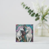 Prachtige Eenhoorn Versierd met Diamanten en Krale Vierkante Visitekaartje (Staand voorkant)