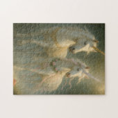 Prachtige Eenhoorns bos zonsopgang Legpuzzel (Horizontaal)