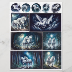 Prachtige eenhoorns en Pegasus op blauw