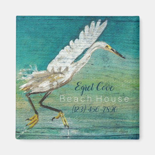 Prachtige Egret Shorebird Beach House Art Magneet (Voorkant)