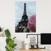 Prachtige Eiffeltoren met roze rozen Parijs Poster (Thuiskantoor)